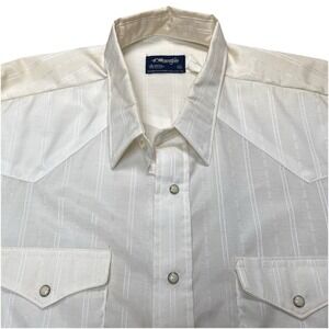 80s Wrangler Pearl Snap Western XL Crafted With Pride Shimmer Jacquard Ivory USA